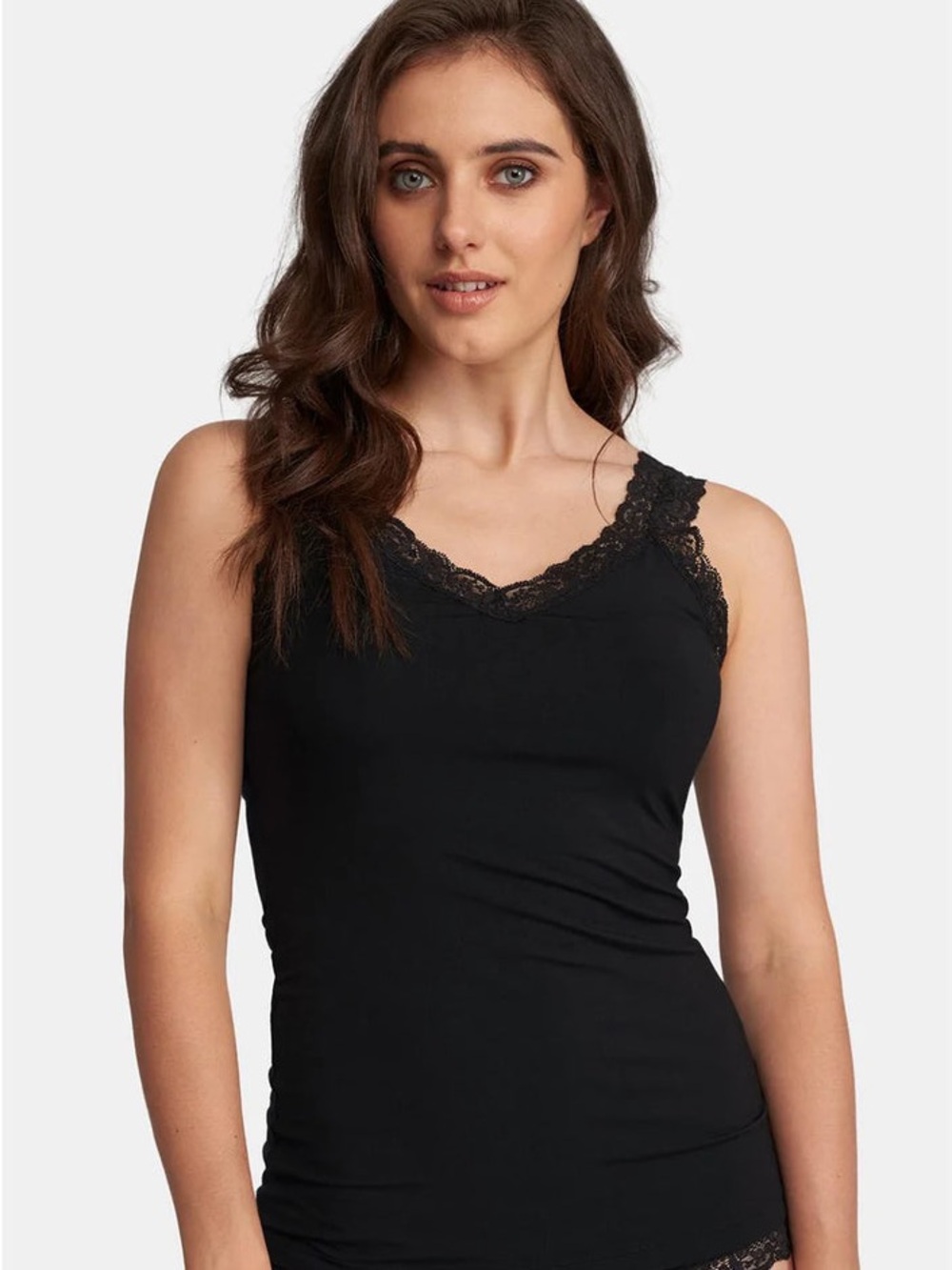 Lace-Trim Black Chemise Tank